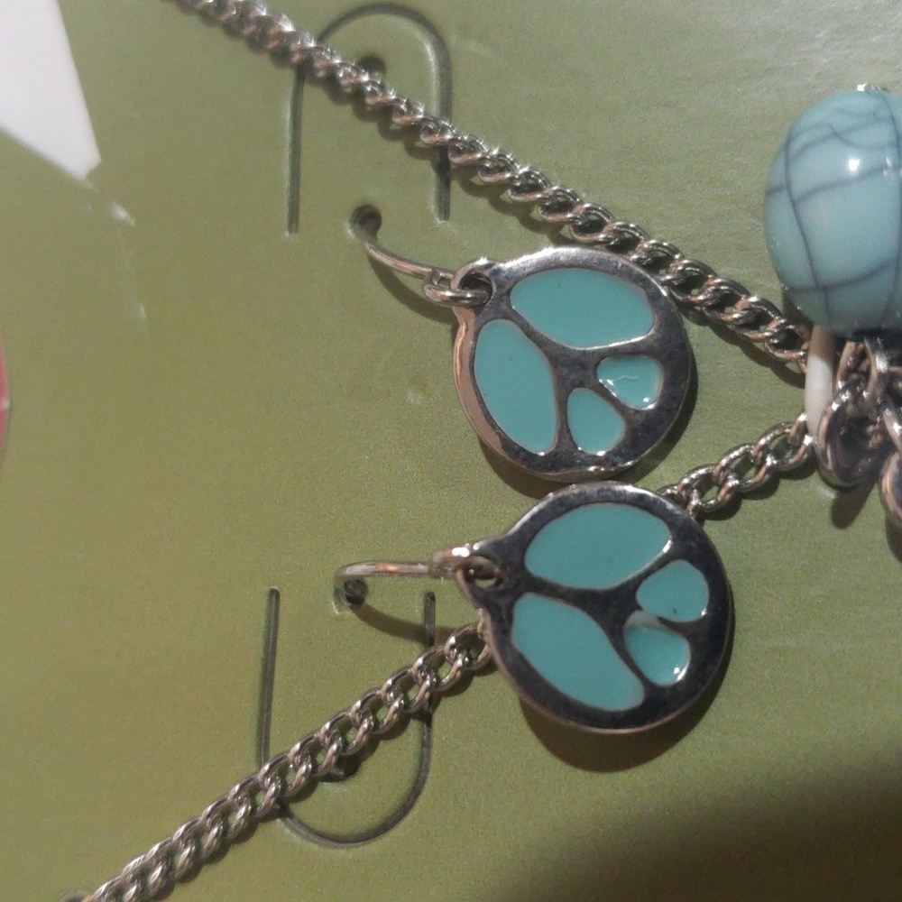 Boho Silver Peace Charm Necklace & Turquoise Accent Earrings – Artisan Jewelry - Picture 6 of 8
